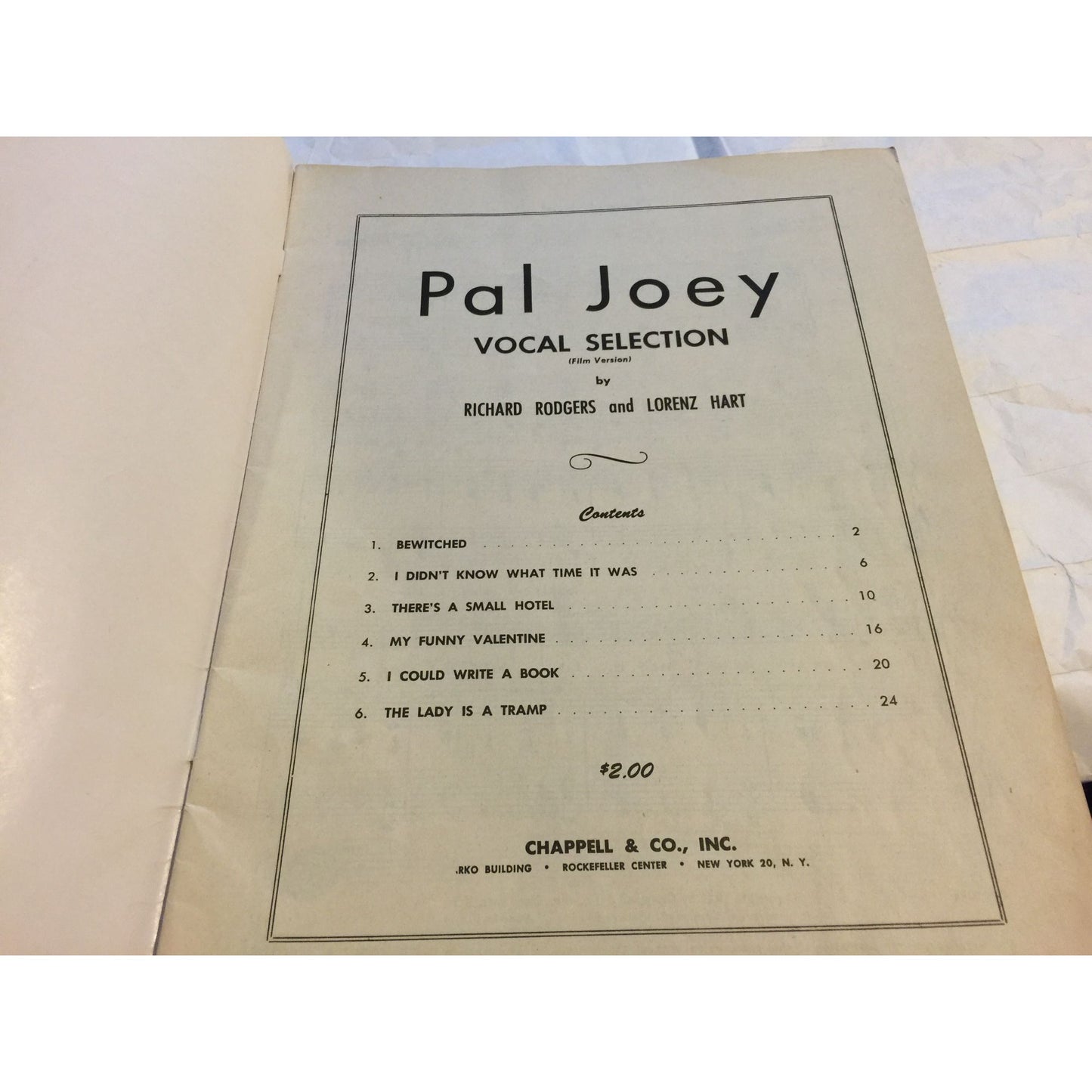 Vocal Selections Pal Joey Song Book by Richard Rodgers/Lorenz Hart