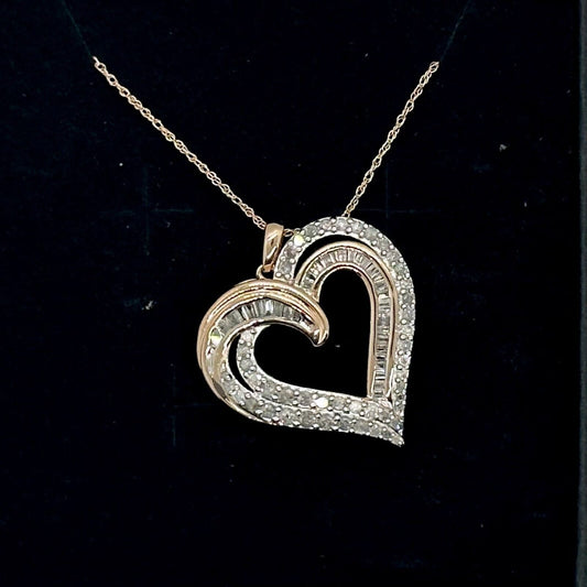 Beautiful 1.00 ct Diamond Heart Necklace - 14kt Rose Gold Over Sterling