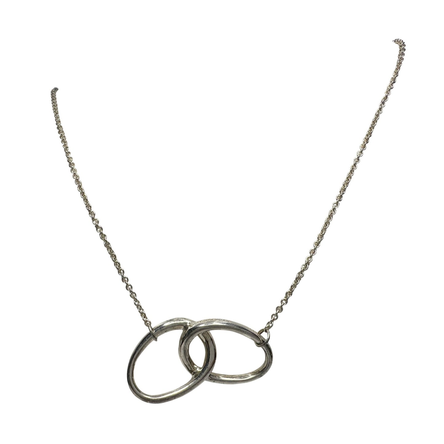 Tiffany and Co Elsa Peretti Large Double Loop Pendant Necklace 15" - Sterling Silver