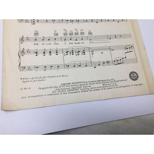 vintage 1938 sheet music score for "Love Walked In" from the film "The Goldwyn Follies". unbranded  A+ Stuff Sheet Music