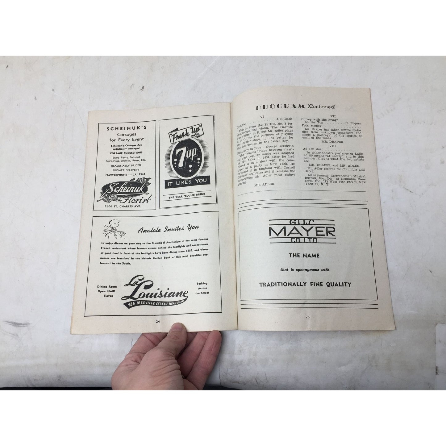 Concert program for a performance by Paul Draper and Larry Adler