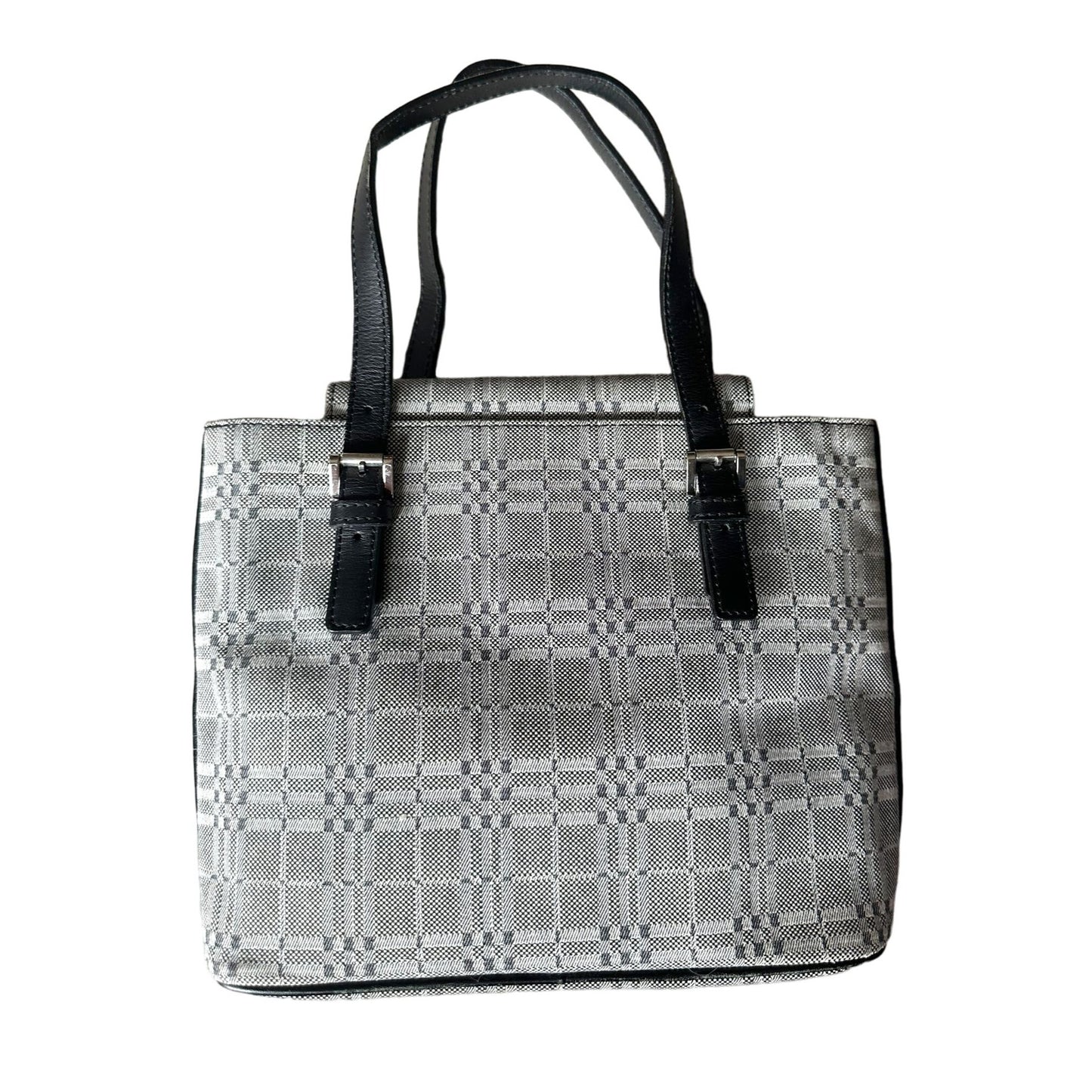 Burberry  Gray Nova Check Satchel/ Tote with Black Leather Buckled Handles