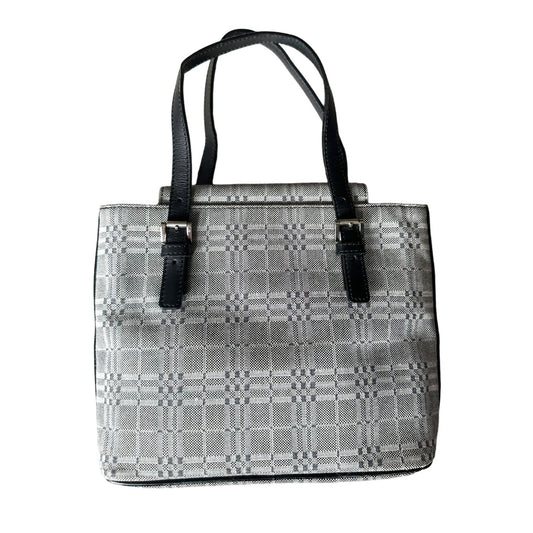 Burberry  Gray Nova Check Satchel/ Tote with Black Leather Buckled Handles