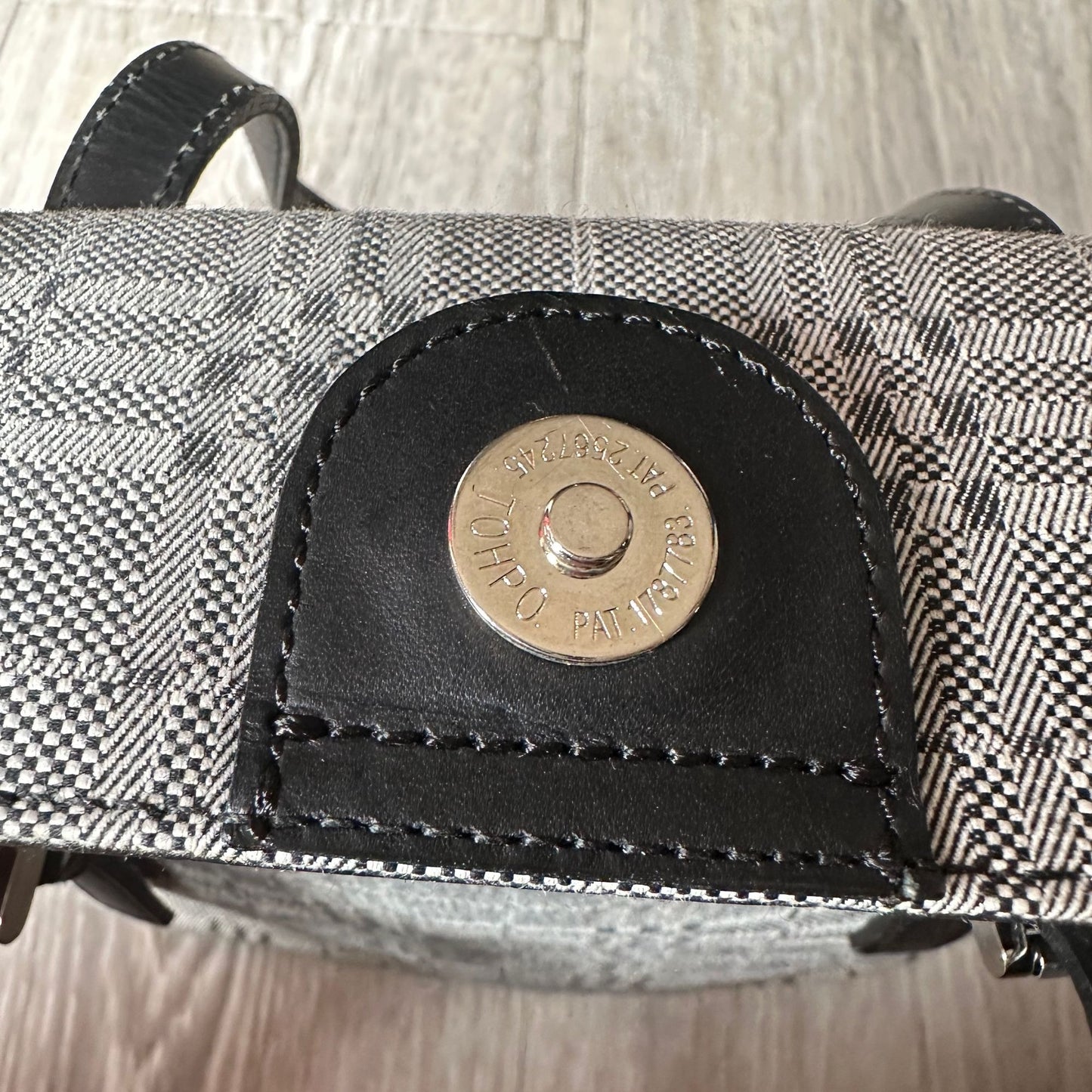 Burberry  Gray Nova Check Satchel/ Tote with Black Leather Buckled Handles