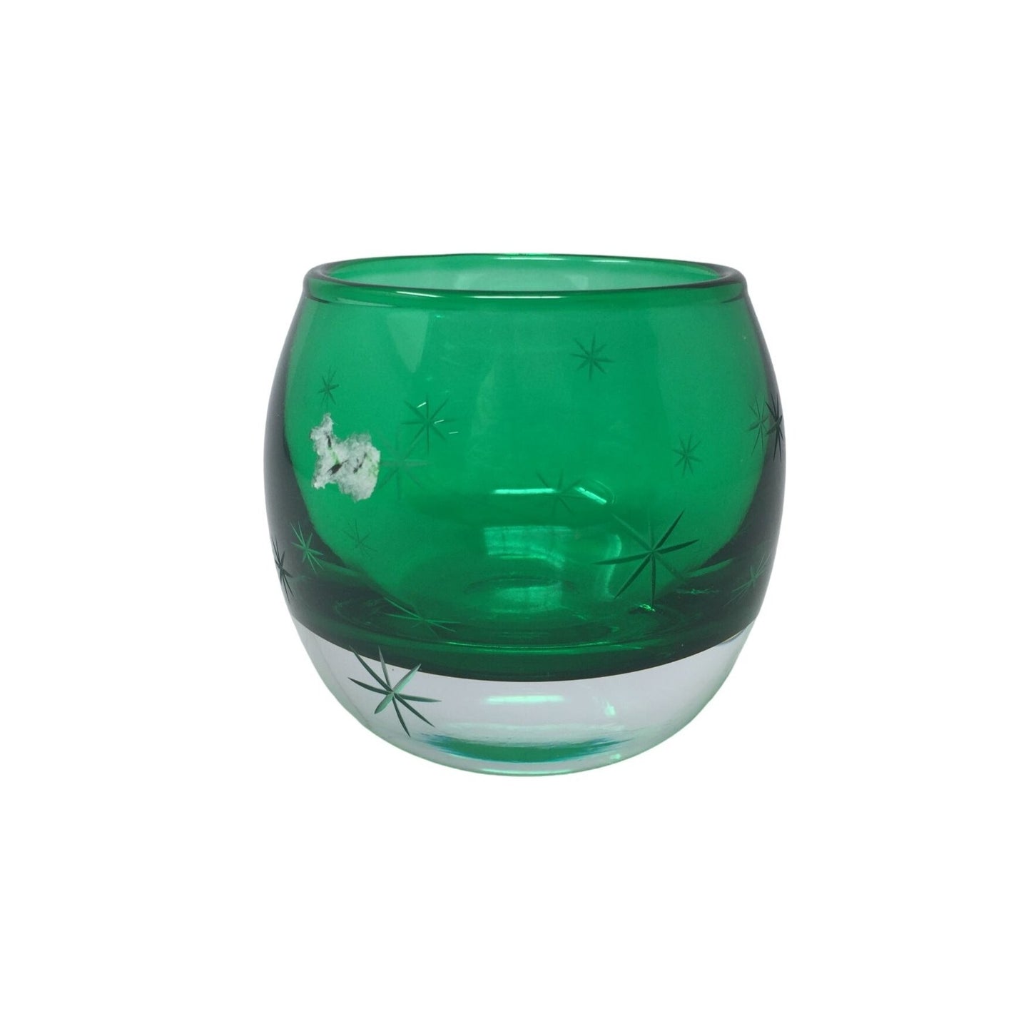 Small Vintage Emerald Green Glass Candle Holder with Star Pattern