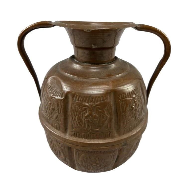 Antique Engraved Copper Jug Pitcher With Two Handles