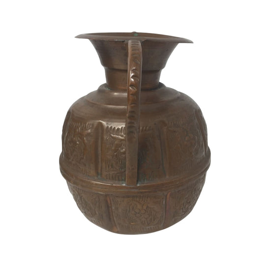Antique Engraved Copper Jug Pitcher With Two Handles