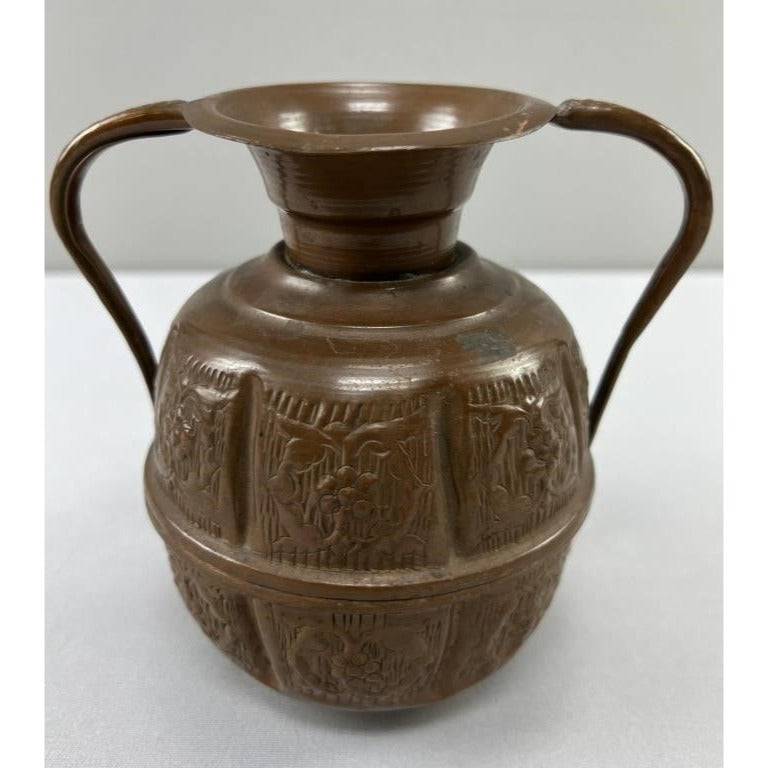Antique Engraved Copper Jug Pitcher With Two Handles