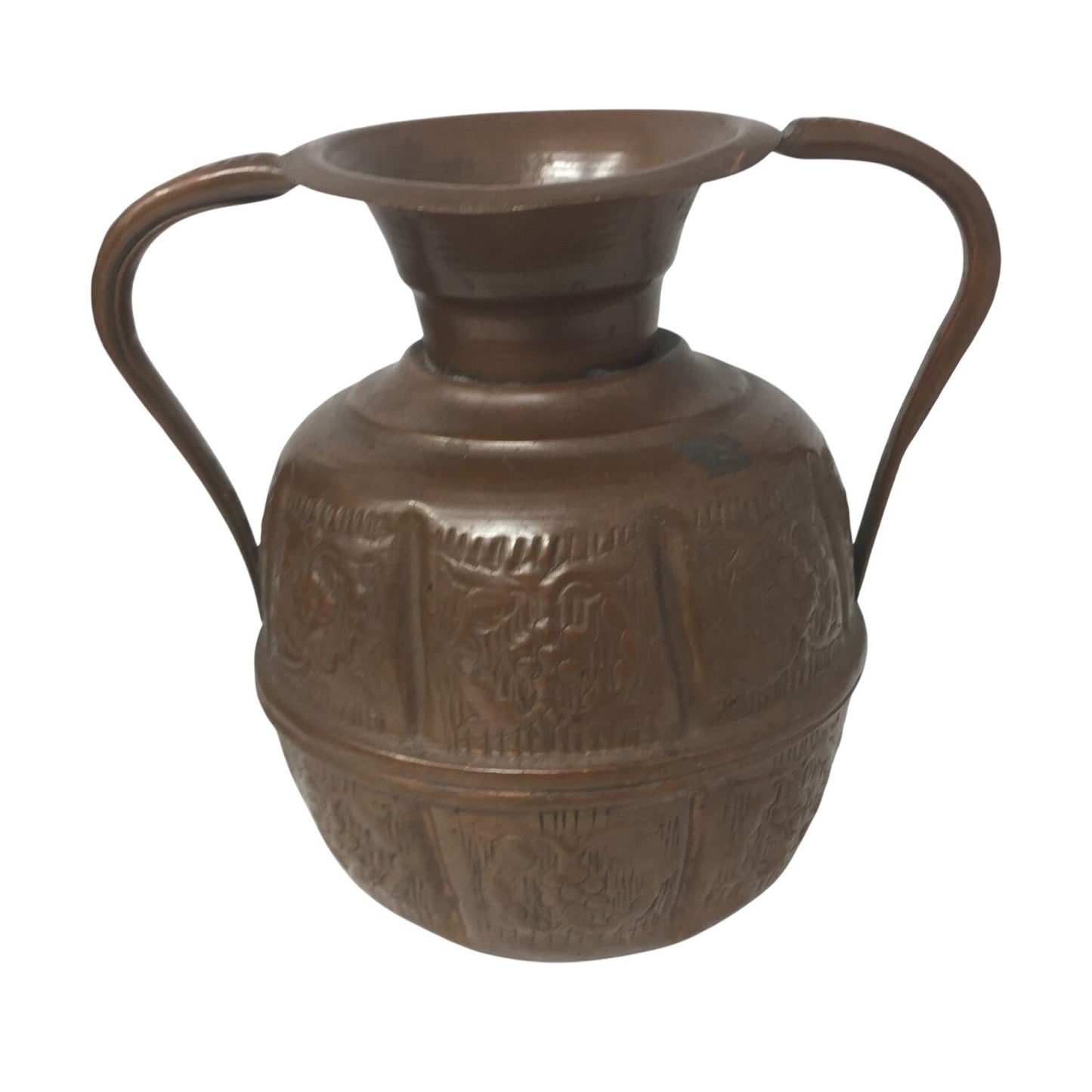 Antique Engraved Copper Jug Pitcher With Two Handles