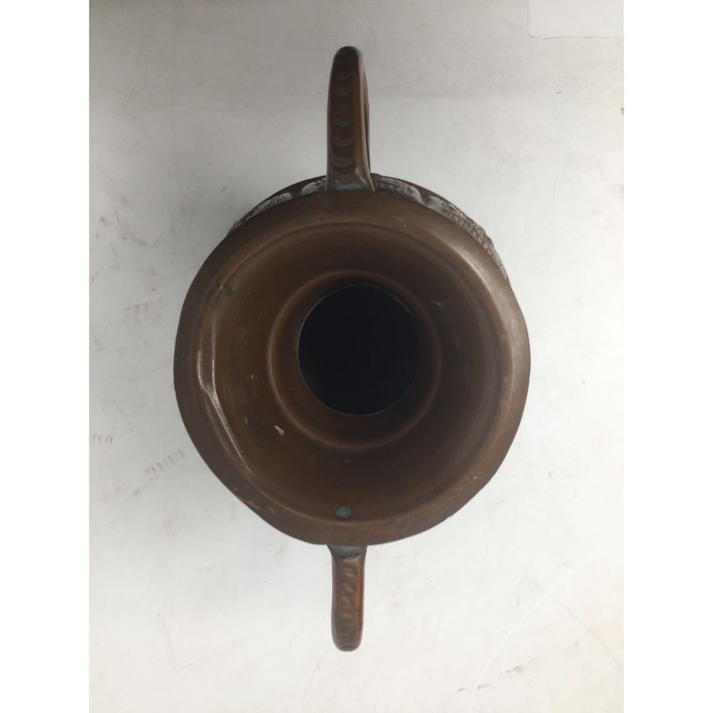 Antique Engraved Copper Jug Pitcher With Two Handles