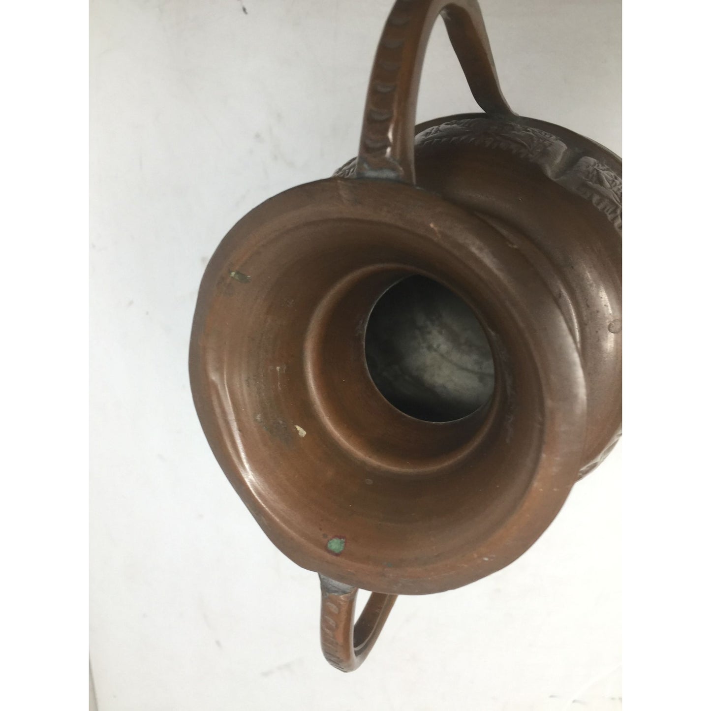 Antique Engraved Copper Jug Pitcher With Two Handles