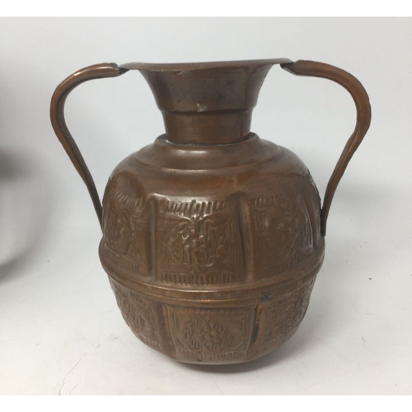 Antique Engraved Copper Jug Pitcher With Two Handles