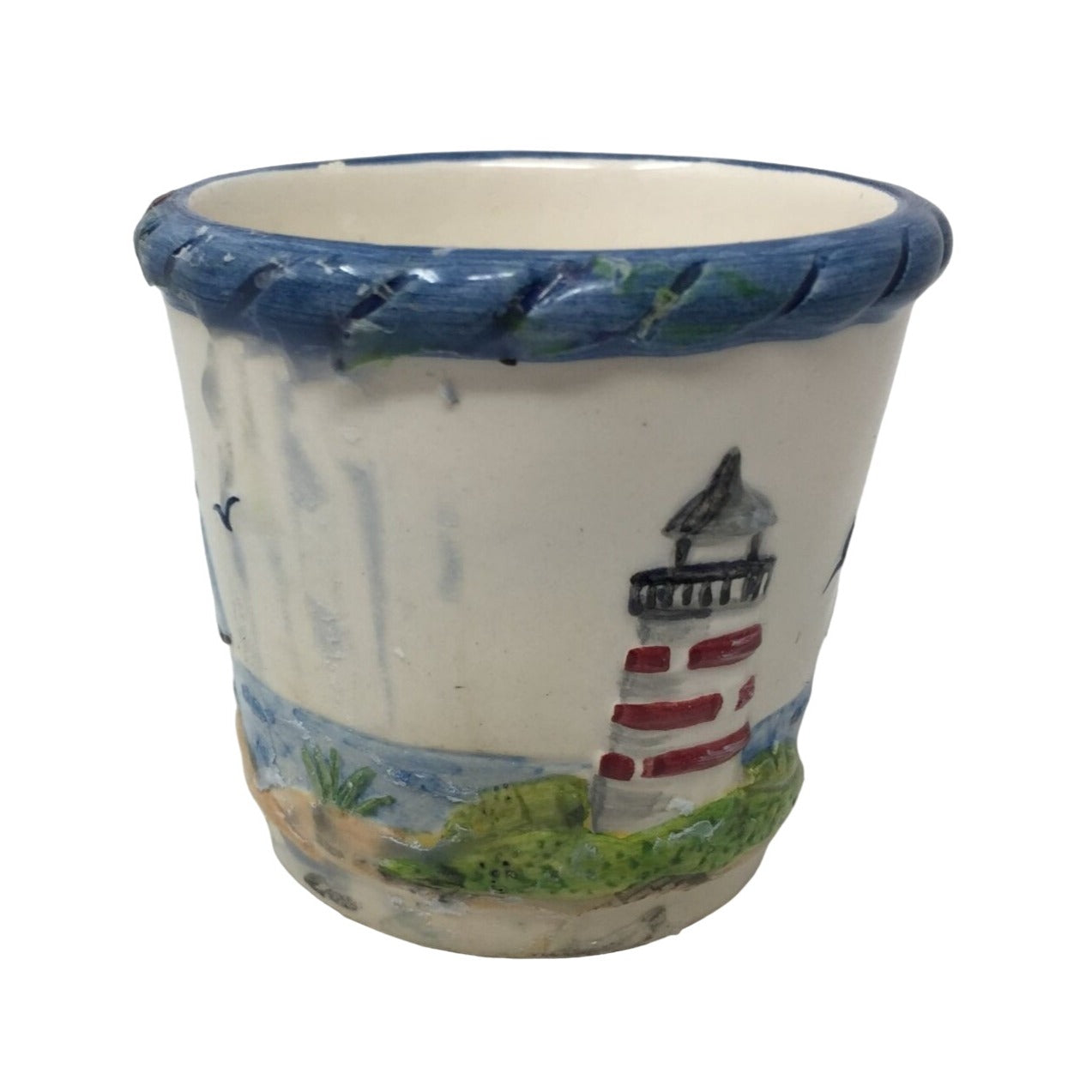 Small Votive Tea Light Holder w/ Lighthouse Beach Sailboats- 2.5''x2.5''