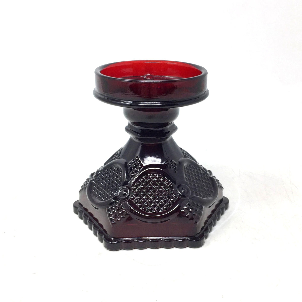 Vintage Avon 1876 Cape Cod Ruby Red Glass Candle Holder Base Candlestick Avon  A+ Stuff Candle Holders