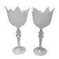 Vintage Set of 2 Romanian Pedestal Tulip Shape Frosted Clear Centerpieces/Vases