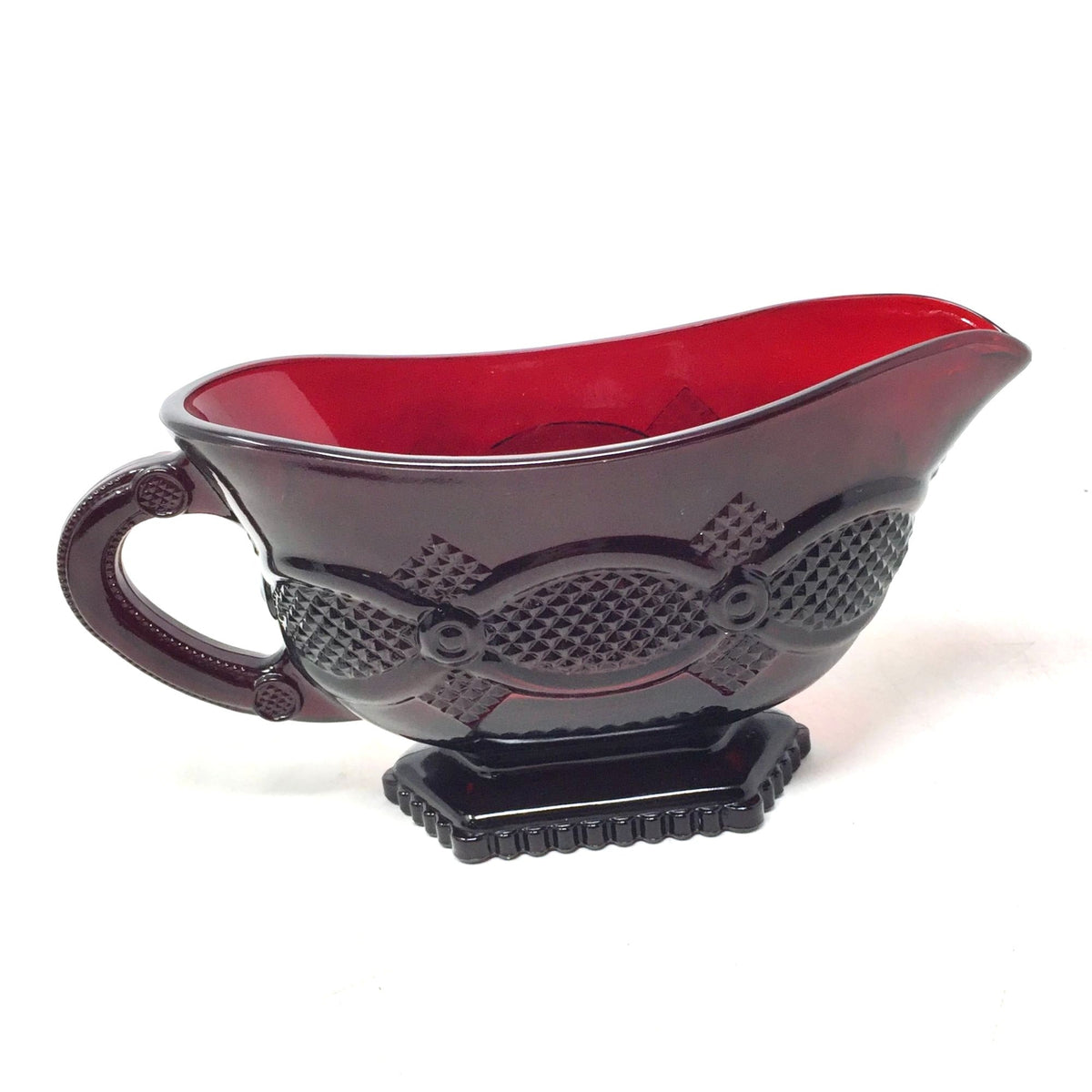 Vintage Avon 1876 Cape Cod Collection Ruby Red Glass Footed Sauce / Gravy Boat Avon  A+ Stuff Drinking, Dining & More