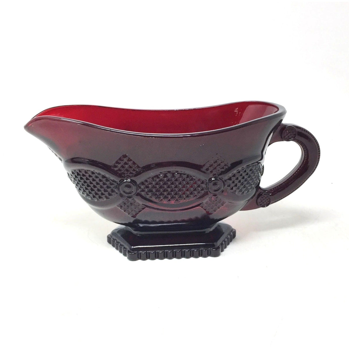 Vintage Avon 1876 Cape Cod Collection Ruby Red Glass Footed Sauce / Gravy Boat Avon  A+ Stuff Drinking, Dining & More