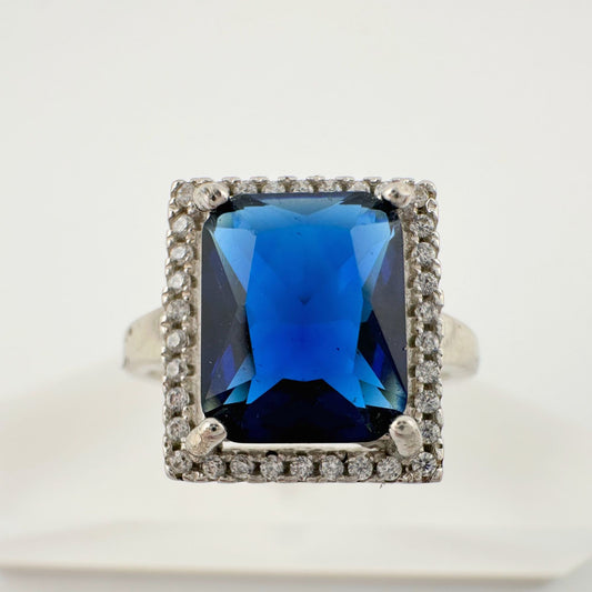 4.10 Carat Lab Created Deep Blue & White Sapphire Ring Size 7.5