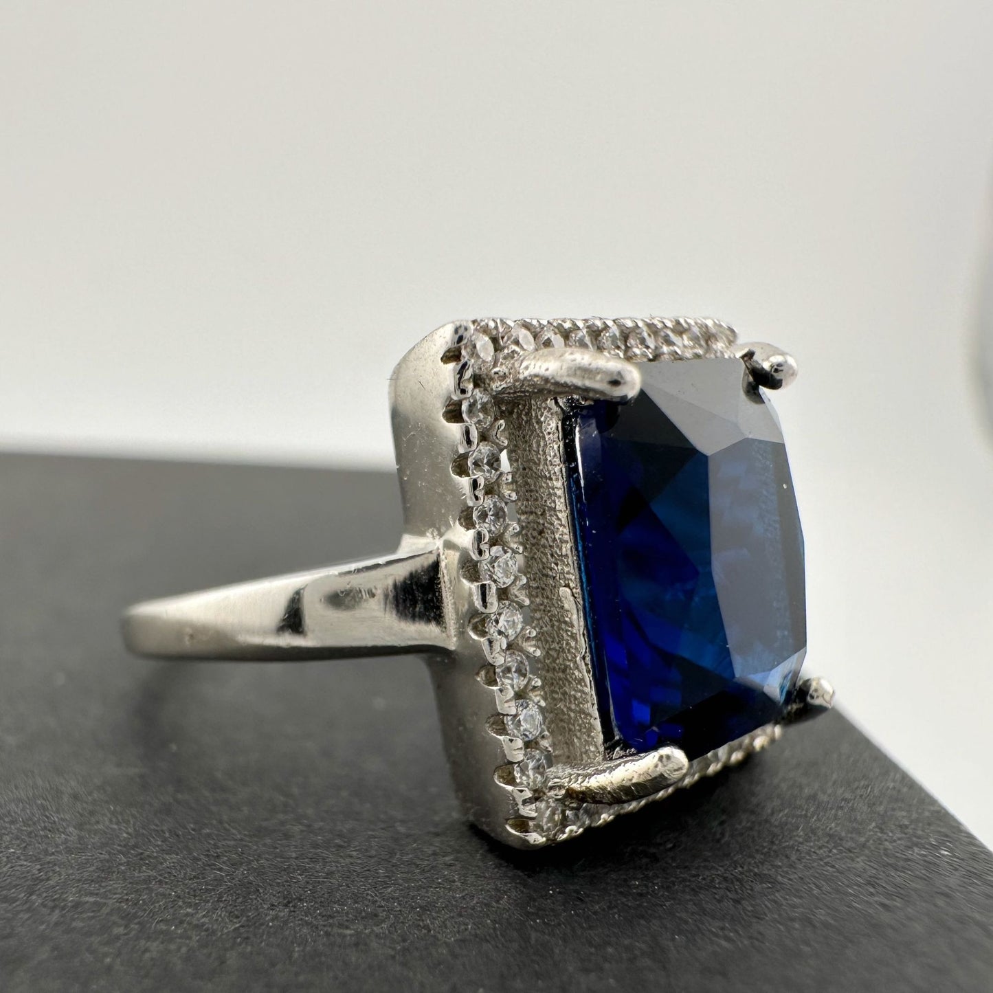 4.10 Carat Lab Created Deep Blue & White Sapphire Ring Size 7.5