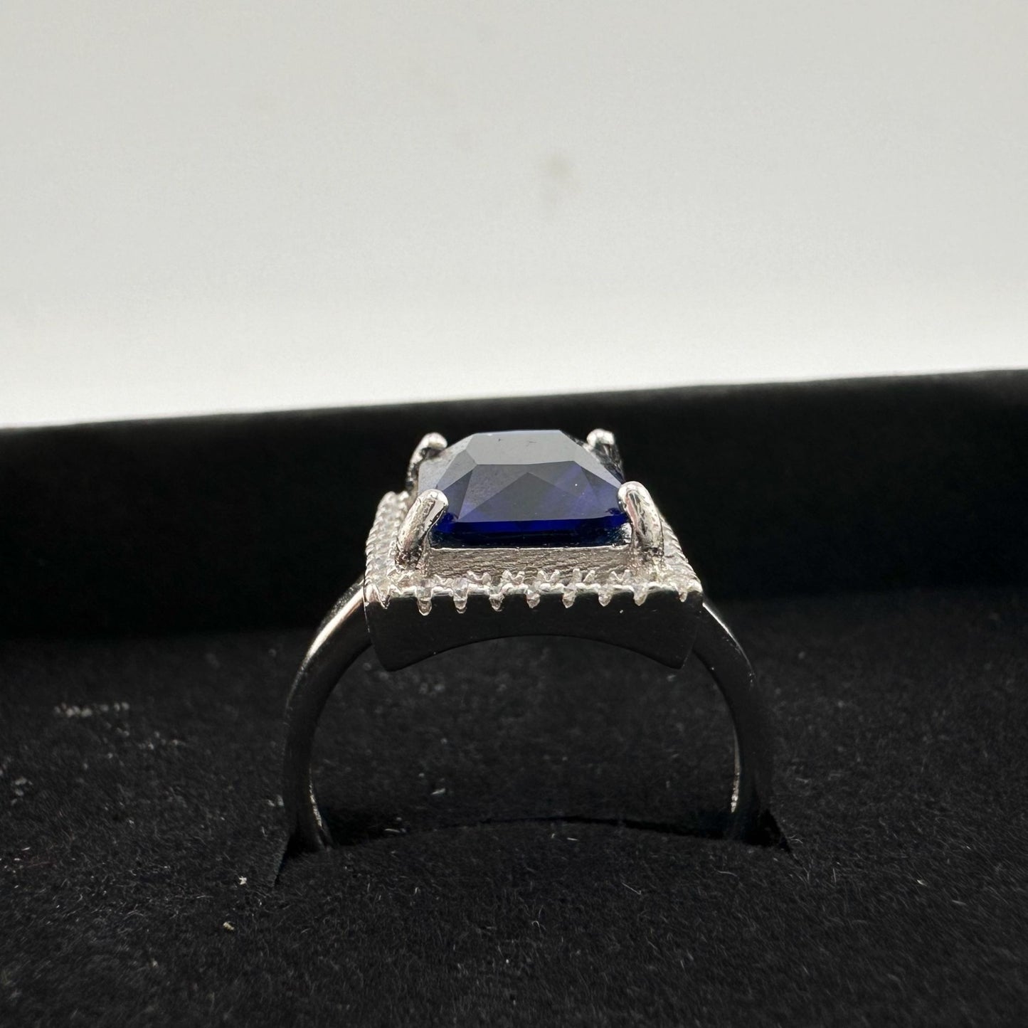 4.10 Carat Lab Created Deep Blue & White Sapphire Ring Size 7.5