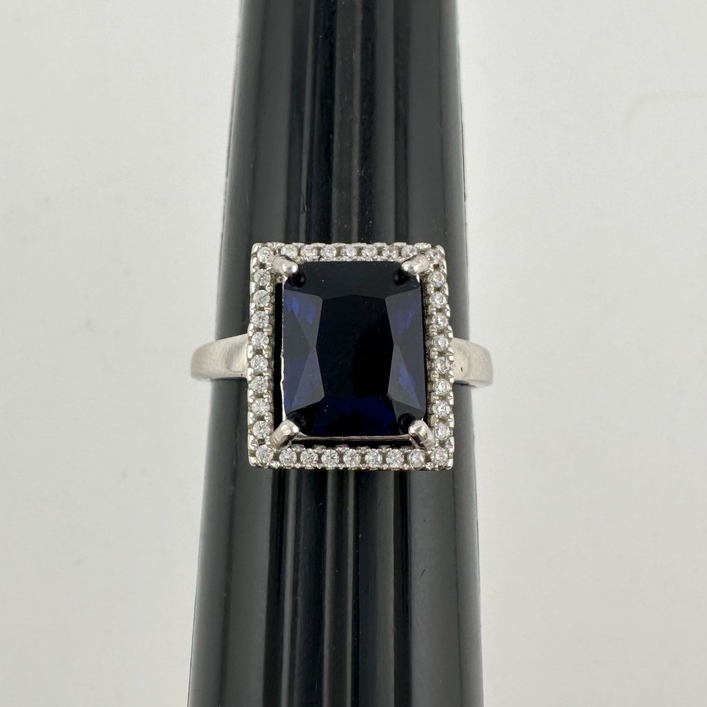 4.10 Carat Lab Created Deep Blue & White Sapphire Ring Size 7.5