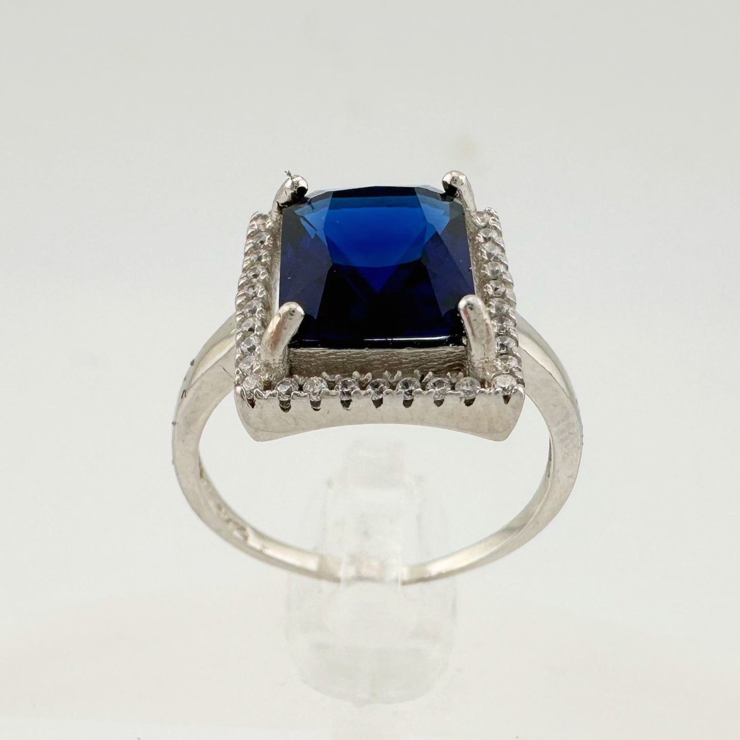 4.10 Carat Lab Created Deep Blue & White Sapphire Ring Size 7.5