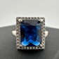 4.10 Carat Lab Created Deep Blue & White Sapphire Ring Size 7.5