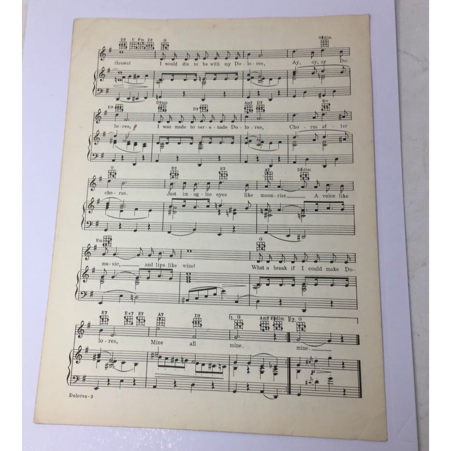 Vintage "Dolores" Sheet Music unbranded  A+ Stuff Sheet Music