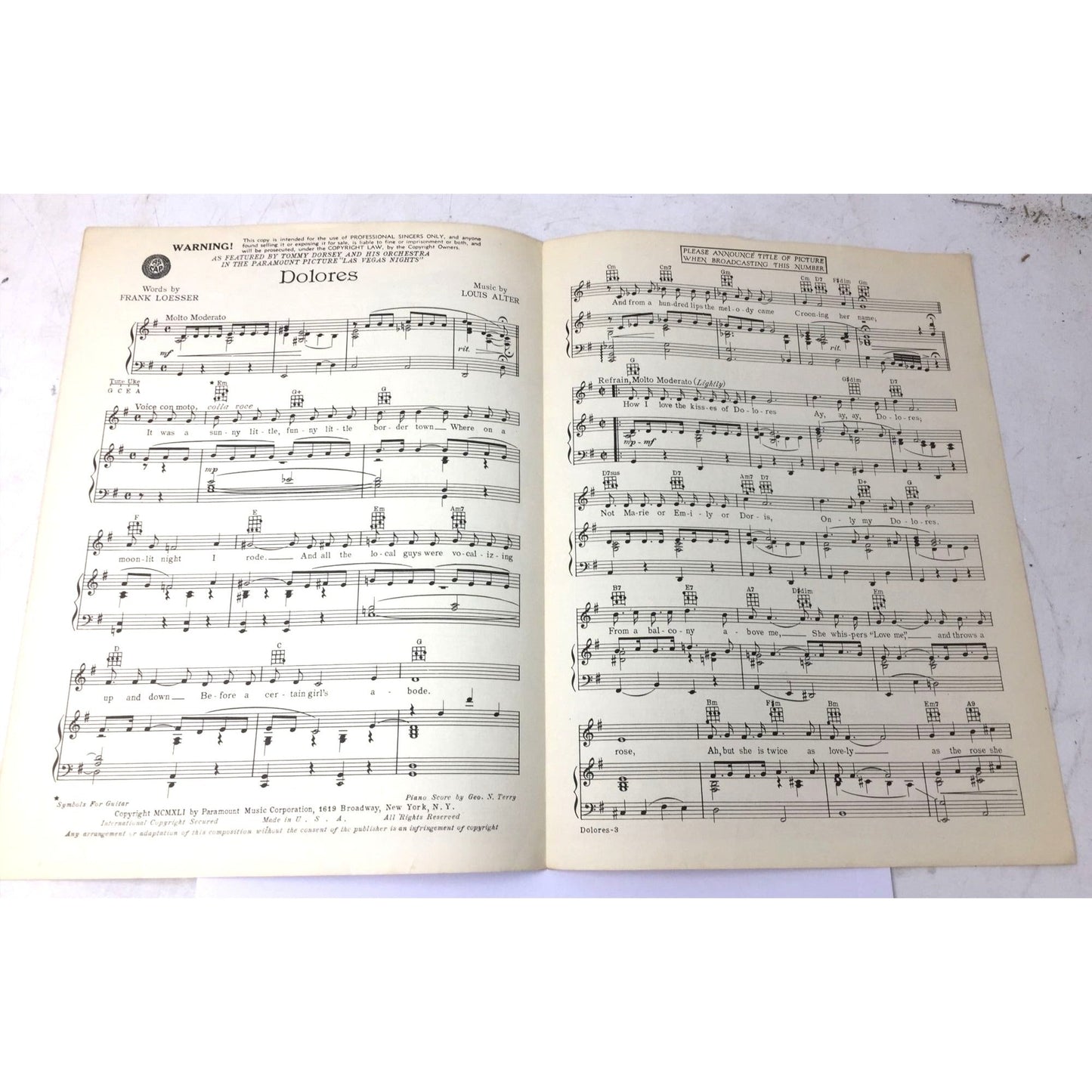 Vintage "Dolores" Sheet Music unbranded  A+ Stuff Sheet Music