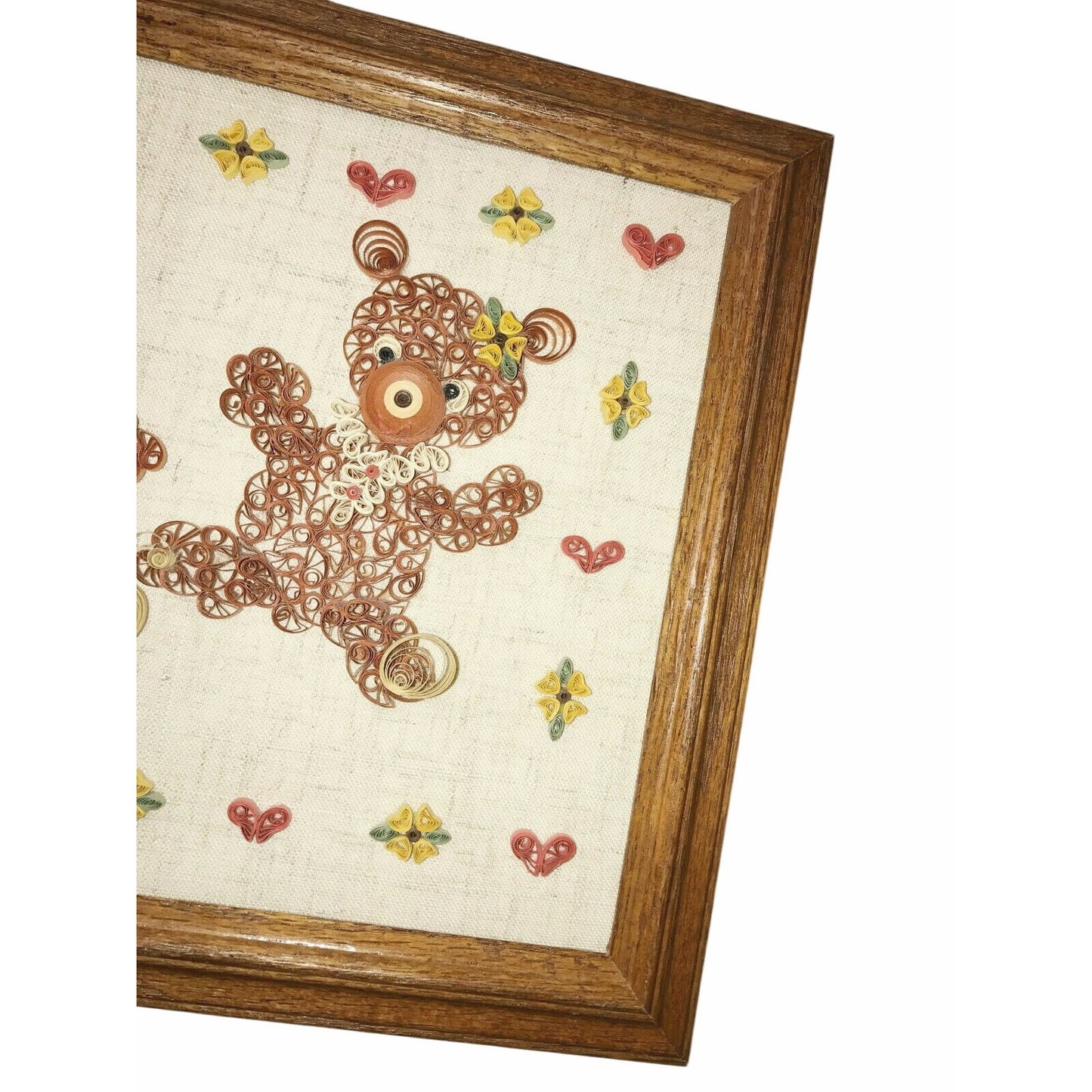 Teddy Bears w Hearts & Flowers Handmade Paper Quilling Framed Wall Art- Kids Room Decor