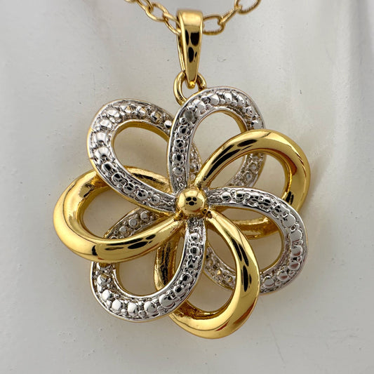 Pretty Two Tone Flower Pendant 22kt Gold Overlay