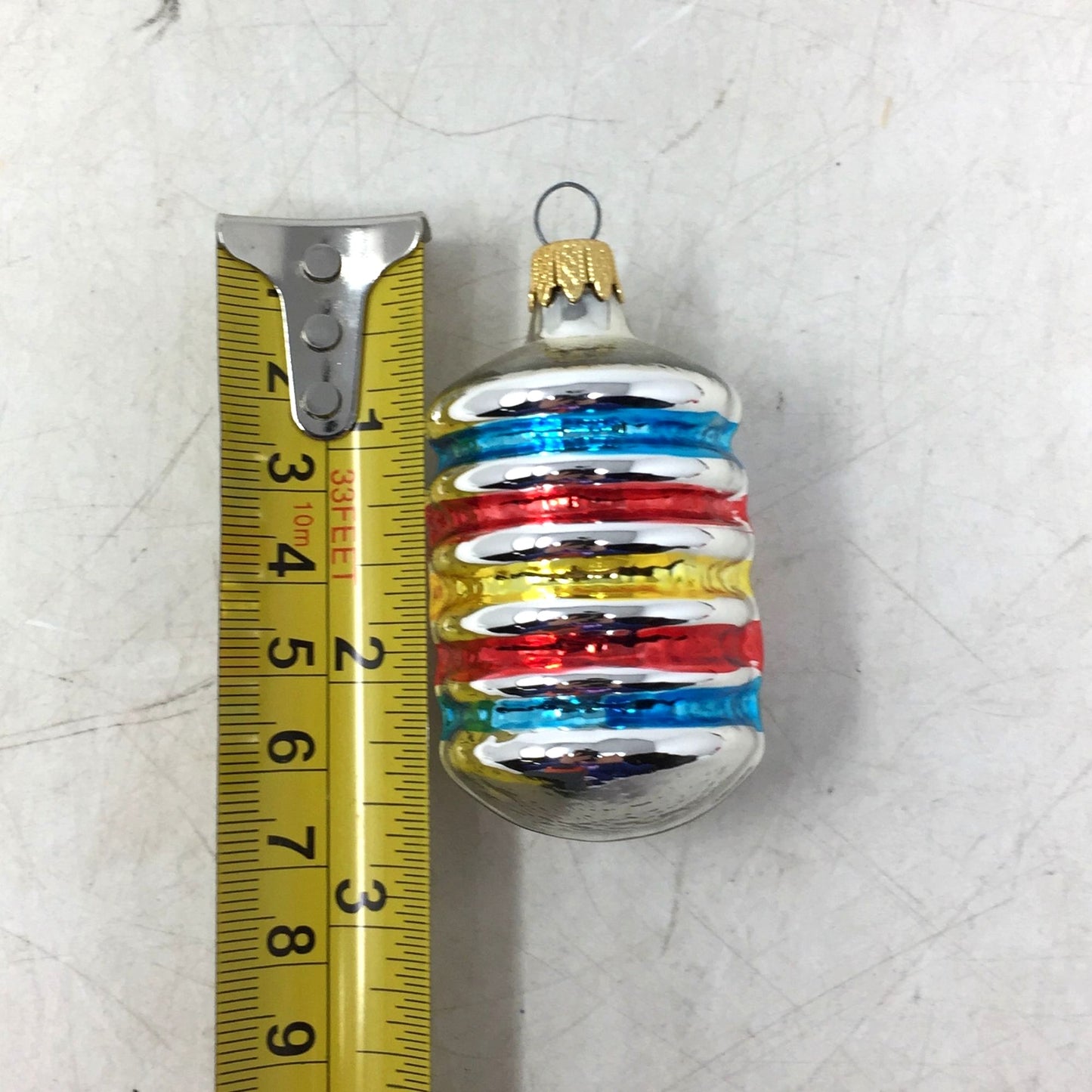 Vintage Striped Colombia Blown Glass Ornament