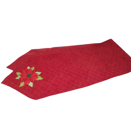 Red POINSETTIA Holiday Decor Christmas Dining Table Runner - Large Flower on Solid Red A+ Stuff