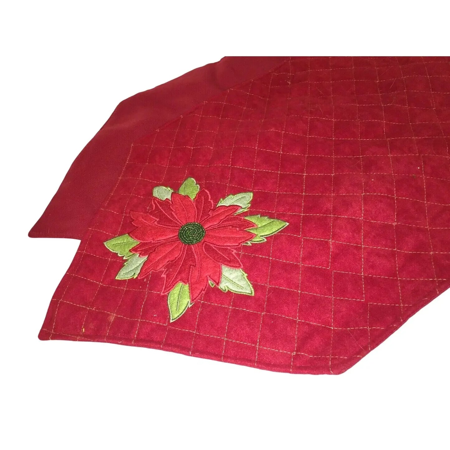 Red POINSETTIA Holiday Decor Christmas Dining Table Runner - Large Flower on Solid Red A+ Stuff