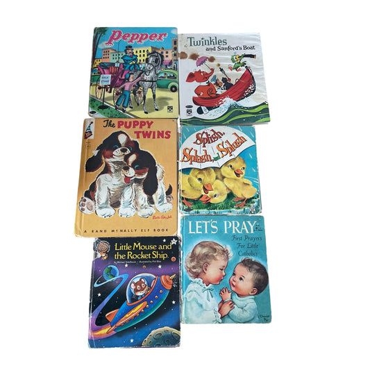 Vintage Lot of 6 Childrens Books- Lets Pray, The Puppy Twins, And More!