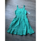 Gingham Girls Sundress - Green/Teal and White Gingham Print dress - Smocked Waist with Small Cutouts - S (6 -8)