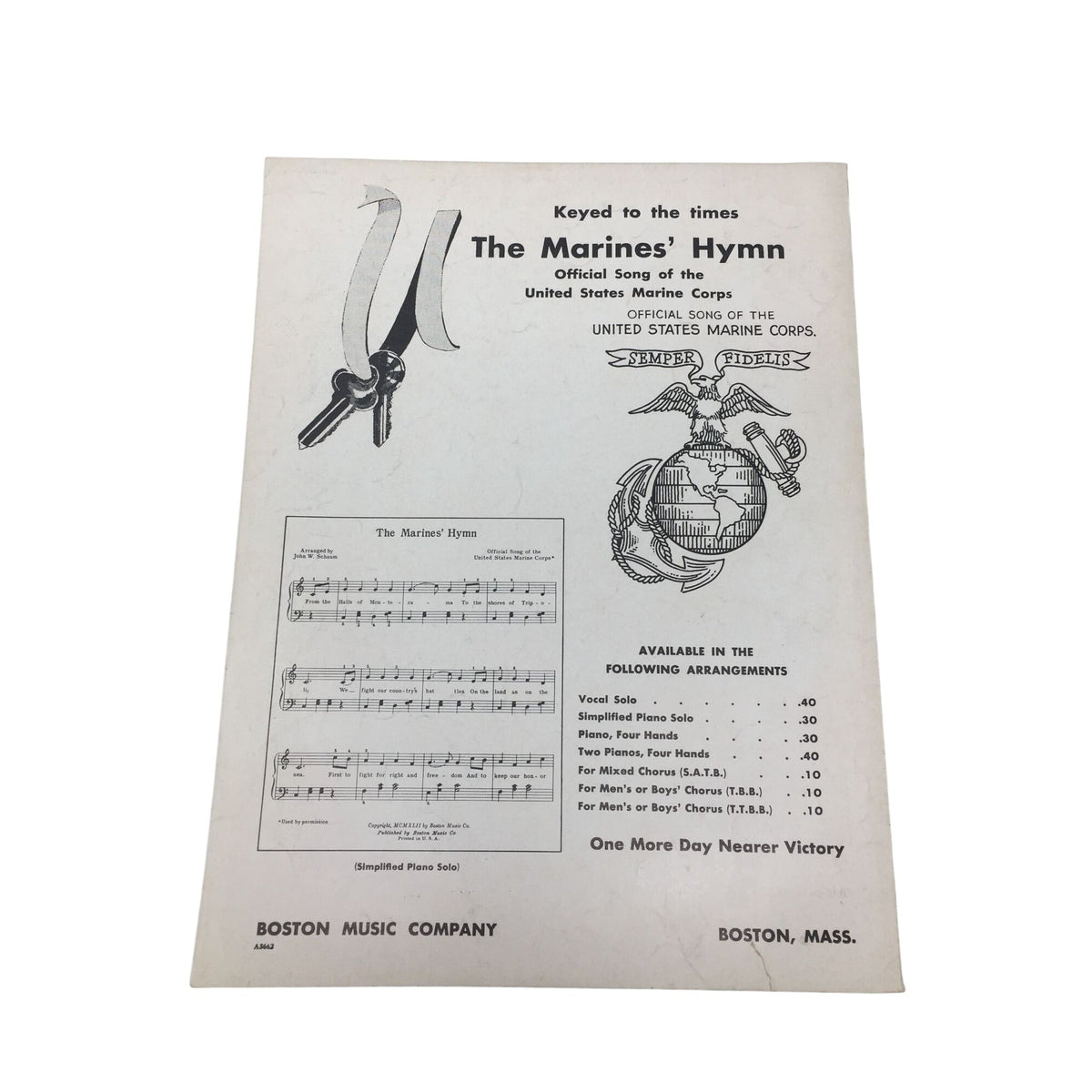 vintage sheet music copy of "The Navy Hymn (Eternal Father, Strong to Save)" J.B. Dykes  A+ Stuff SHEET MUSIC
