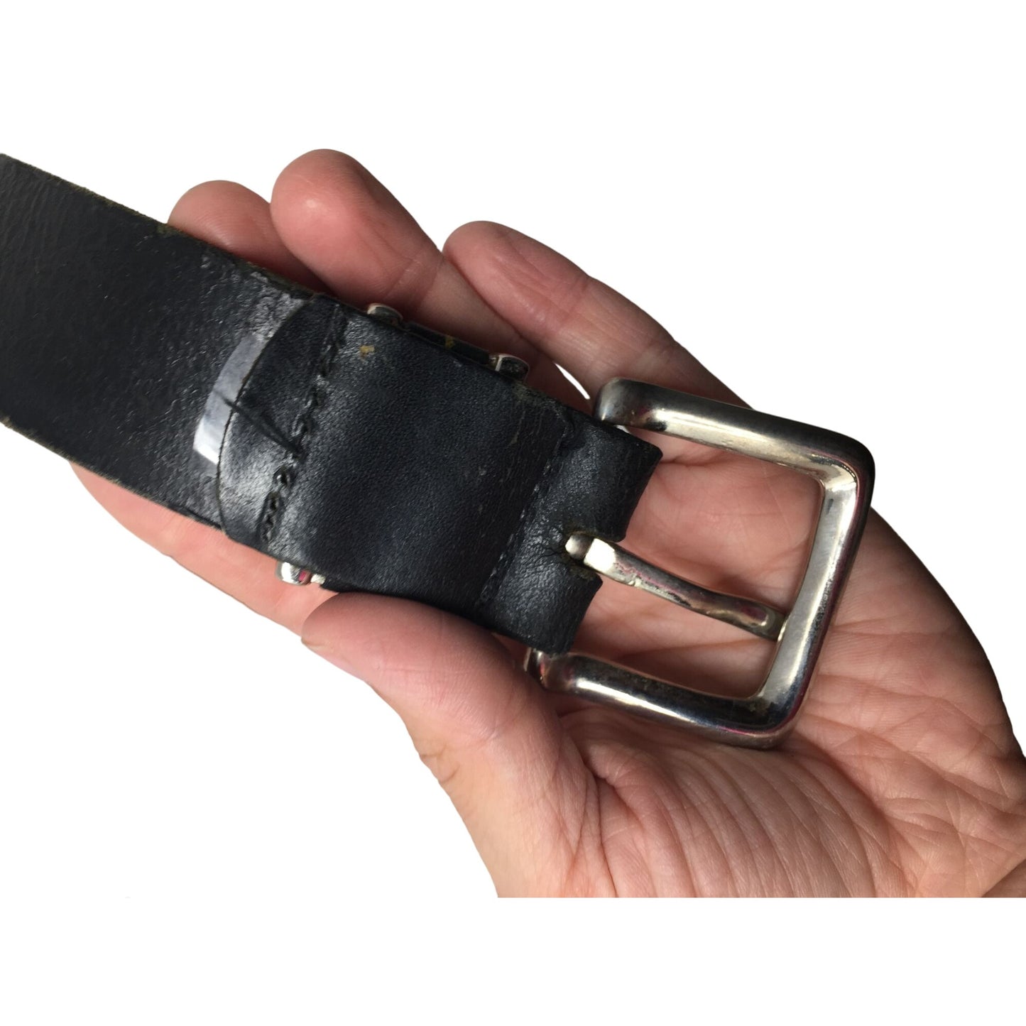 Mens NAUTICA Black Leather Belt with Silver Metal Belt Buckle