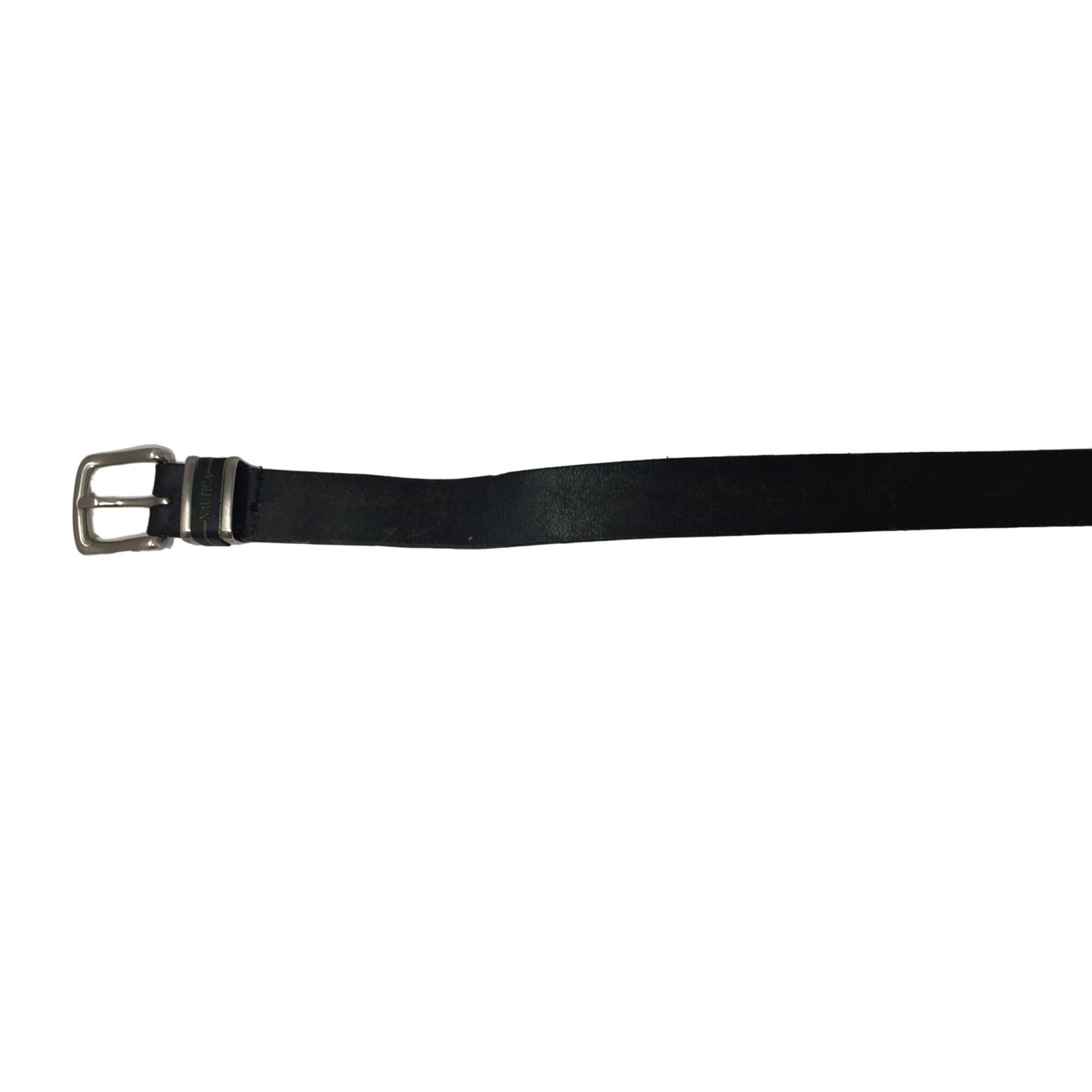 Mens NAUTICA Black Leather Belt with Silver Metal Belt Buckle