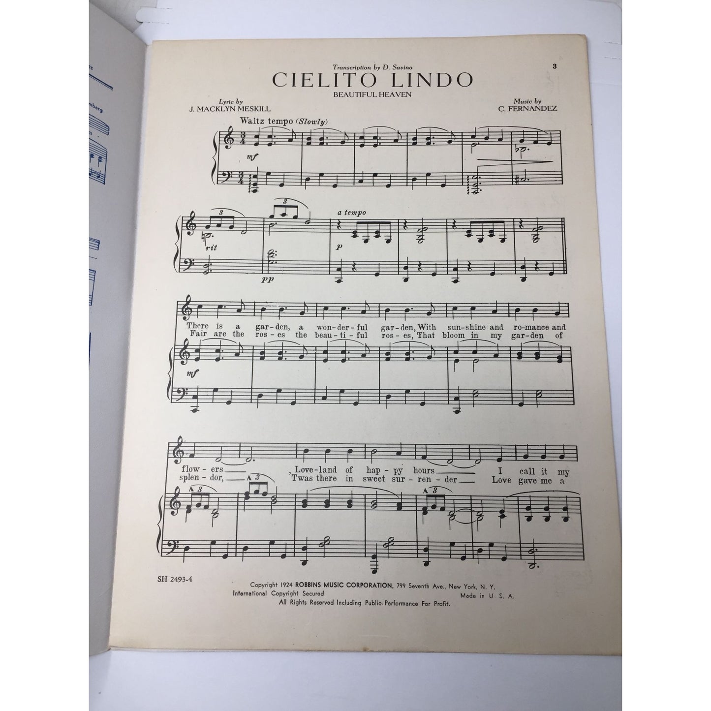 ''Cielito Lindo Beautiful Heaven'' Antique Sheet Music Book