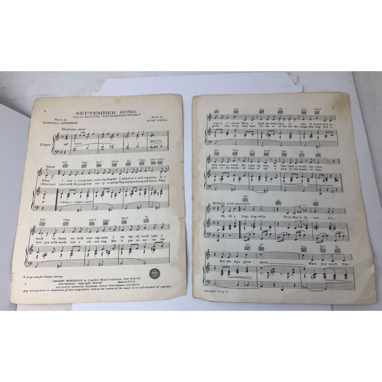Vintage Piece of Sheet Music for "September Song" A+ Stuff  A+ Stuff SHEET MUSIC