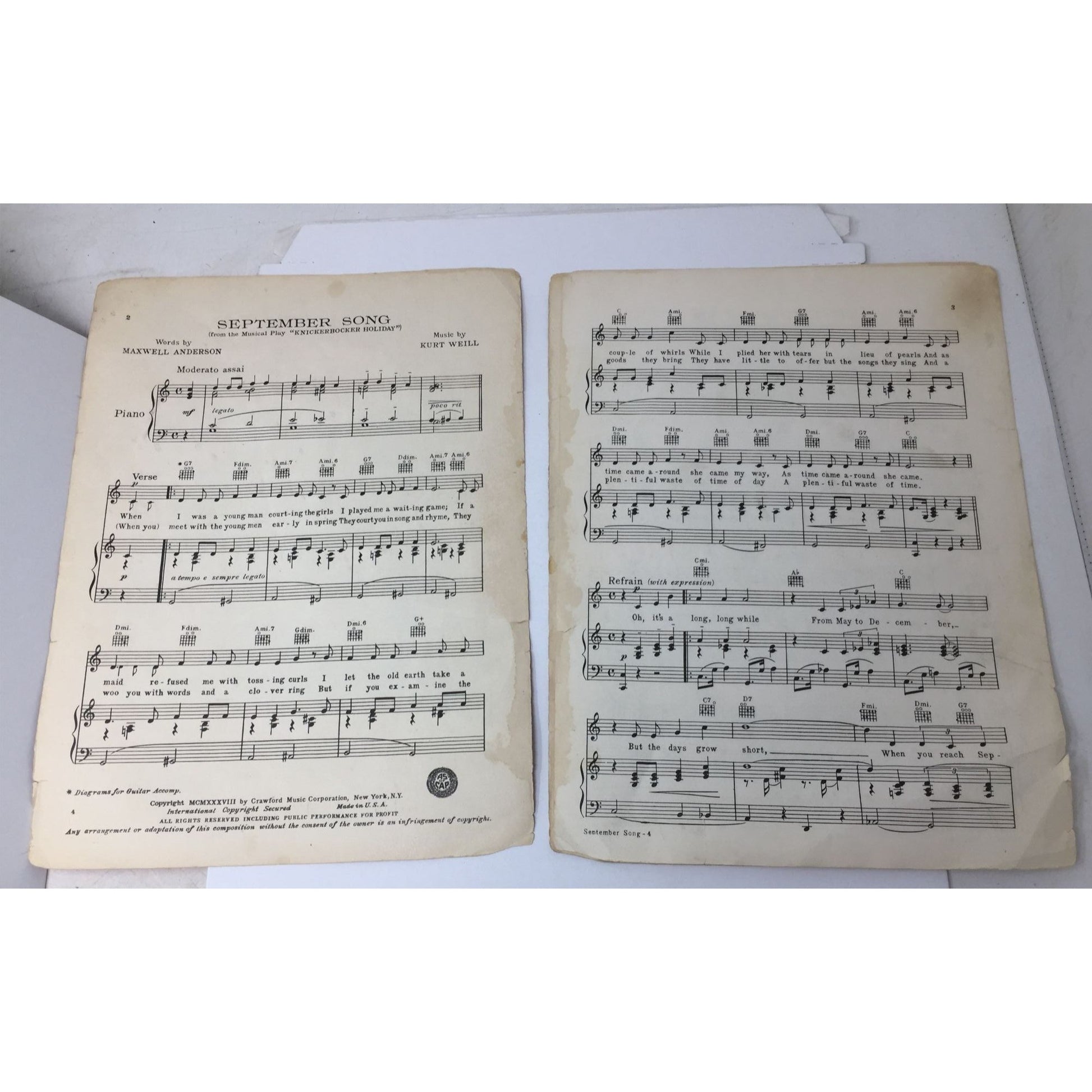 Vintage Piece of Sheet Music for "September Song" A+ Stuff  A+ Stuff SHEET MUSIC