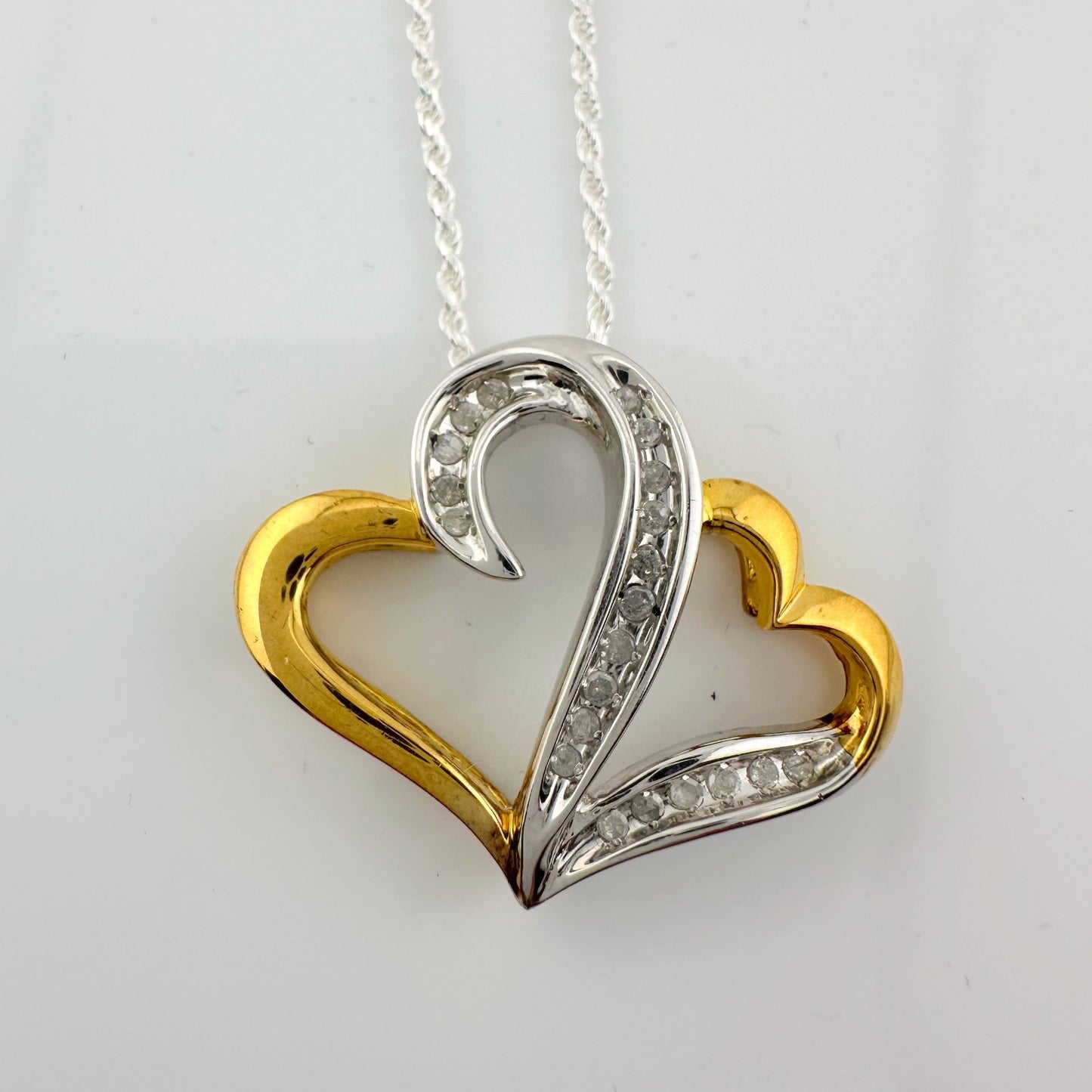 Two Hearts as One 1/4 Carat Natural Diamond Necklace - Sterling with 14kt Gold Overlay