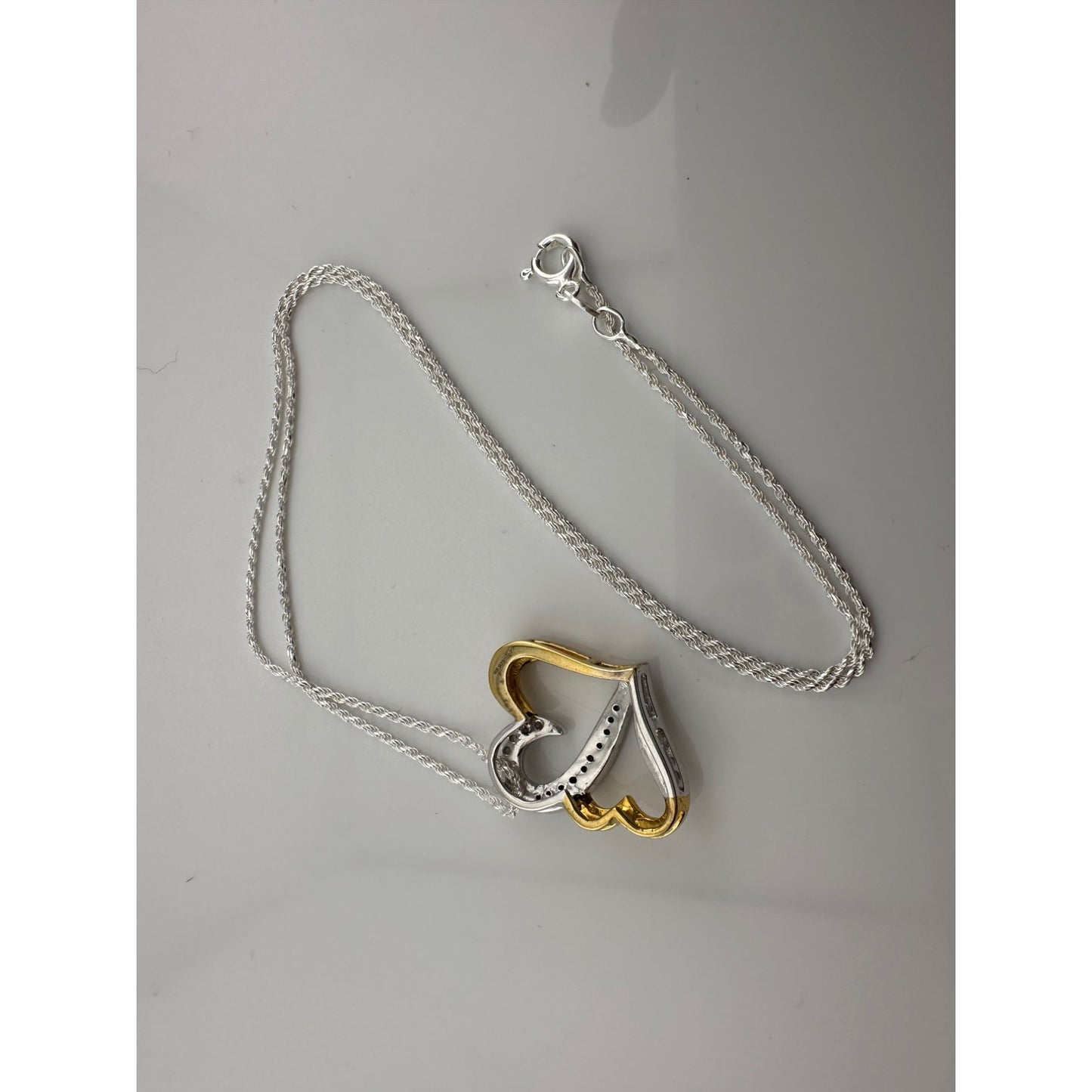 Two Hearts as One 1/4 Carat Natural Diamond Necklace - Sterling with 14kt Gold Overlay