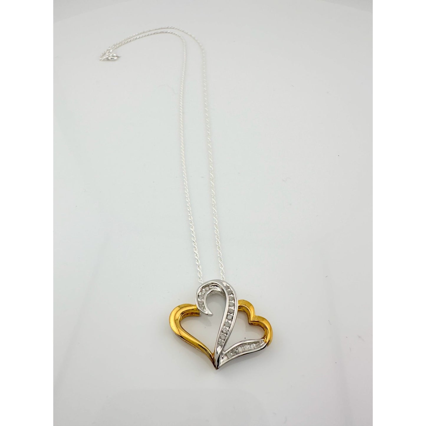 Two Hearts as One 1/4 Carat Natural Diamond Necklace - Sterling with 14kt Gold Overlay