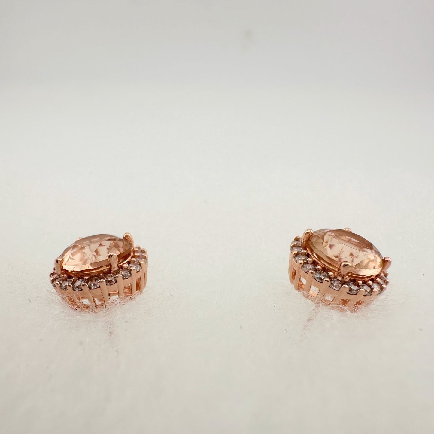 2.75 Carat Lab Created Morganite Stud Earrings Rose Gold Overlaying Sterling Silver