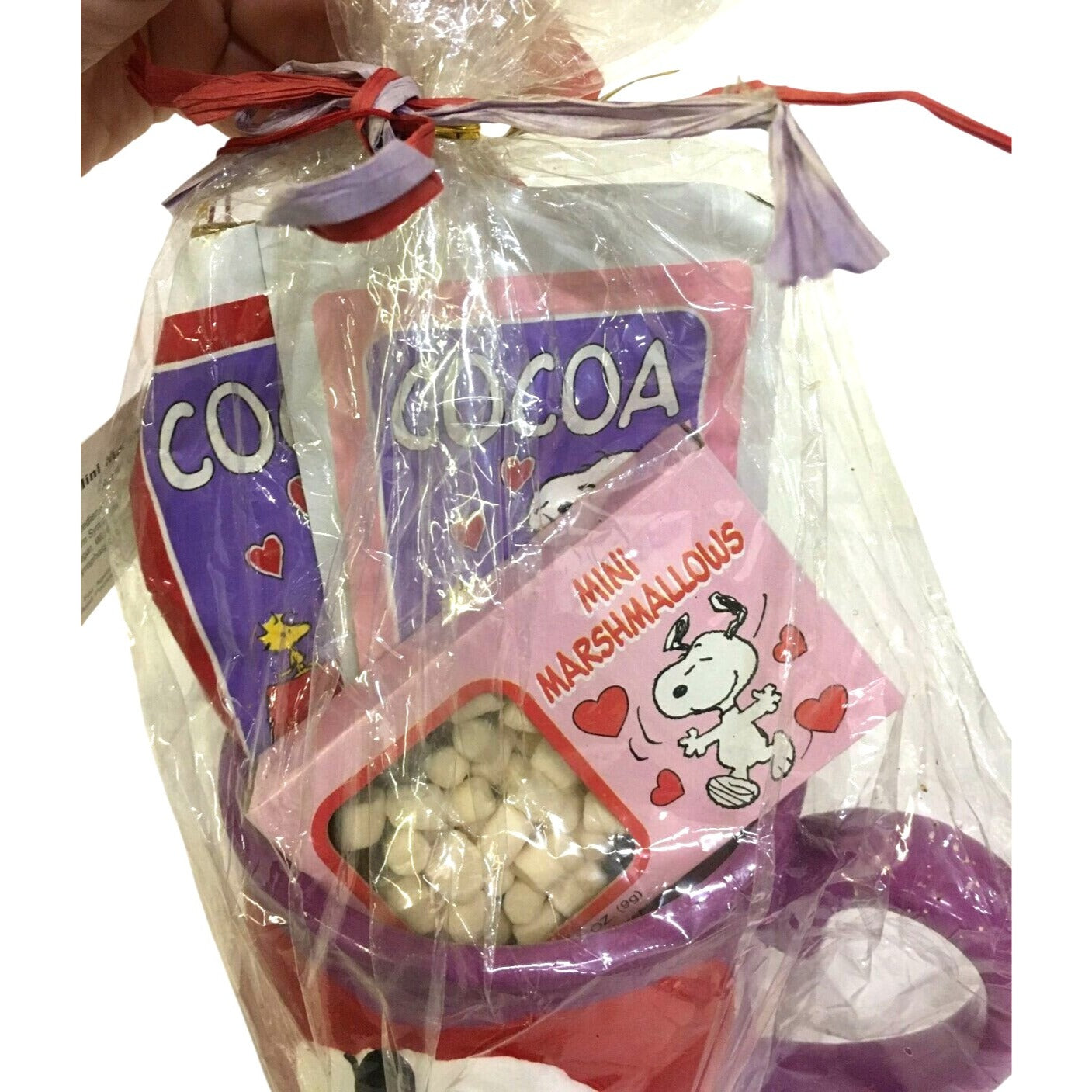 Joe Cool Snoopy Valentines Mug w Expired Cocoa Set  - Cute Snoopy Hugging Woodstock Design on Mug