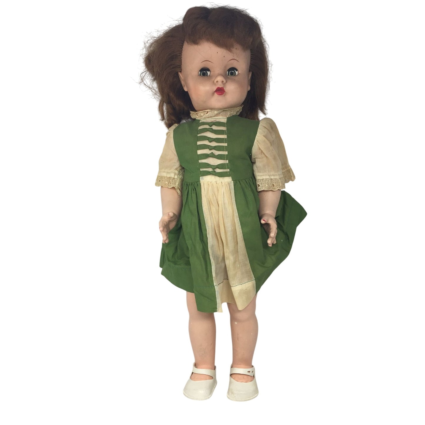 Vintage Fairyland Toy Product No 5 Brunette Doll with Green Eyes