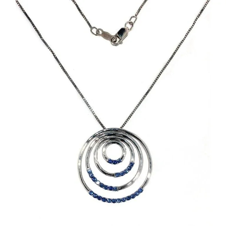 Beautiful Concentric Rings Ceylon Sapphire Necklace - Sterling Silver Setting - Unique Design - A+ Stuff