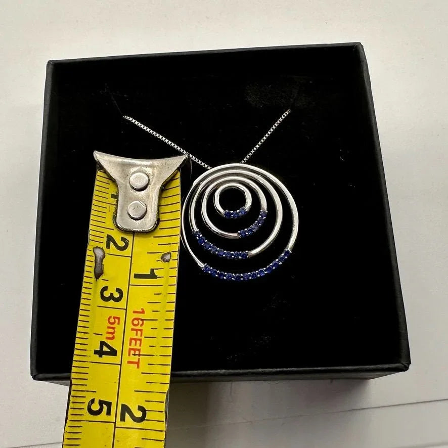 Beautiful Concentric Rings Ceylon Sapphire Necklace - Sterling Silver Setting - Unique Design - A+ Stuff
